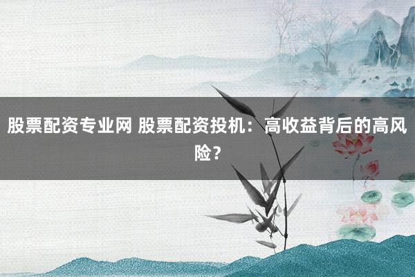 股票配资专业网 股票配资投机：高收益背后的高风险？