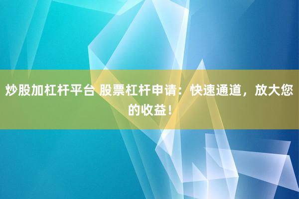 炒股加杠杆平台 股票杠杆申请：快速通道，放大您的收益！