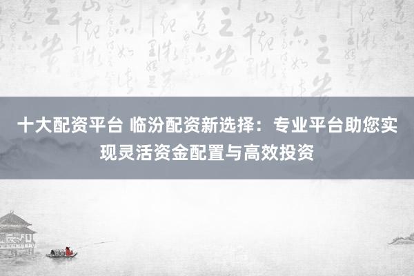 十大配资平台 临汾配资新选择：专业平台助您实现灵活资金配置与高效投资