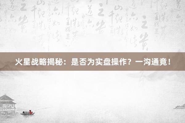 火星战略揭秘：是否为实盘操作？一沟通竟！