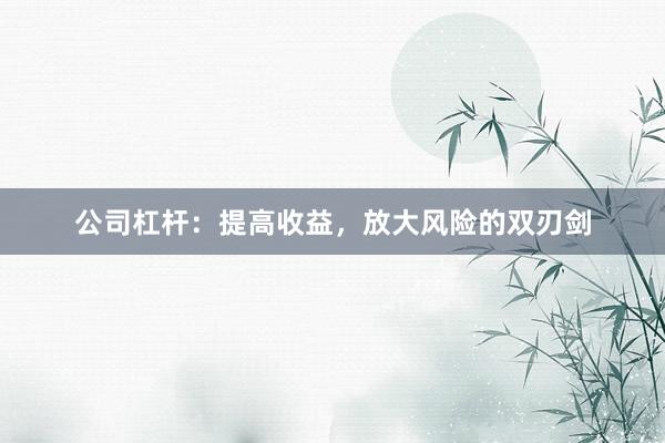 公司杠杆：提高收益，放大风险的双刃剑