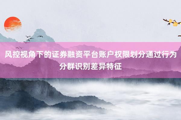风控视角下的证券融资平台账户权限划分通过行为分群识别差异特征