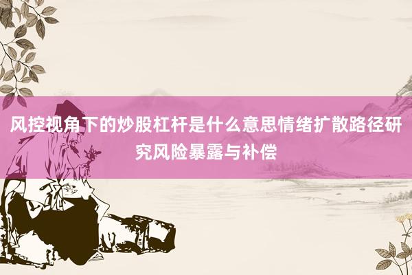 风控视角下的炒股杠杆是什么意思情绪扩散路径研究风险暴露与补偿