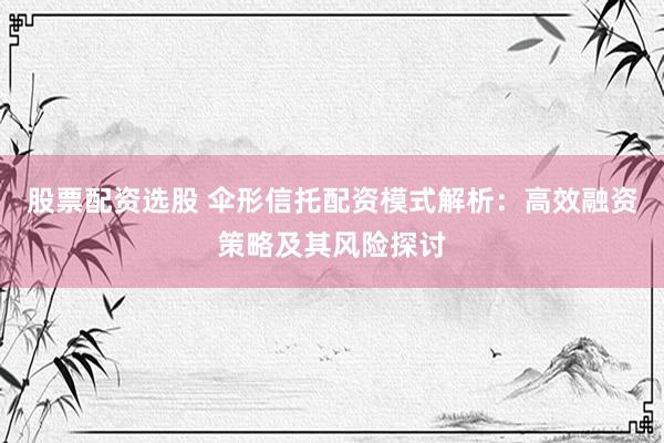 股票配资选股 伞形信托配资模式解析：高效融资策略及其风险探讨